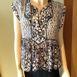 Rebecca Taylor 80% silk, 20% cotton sleeveless smocked top. cut to waist.